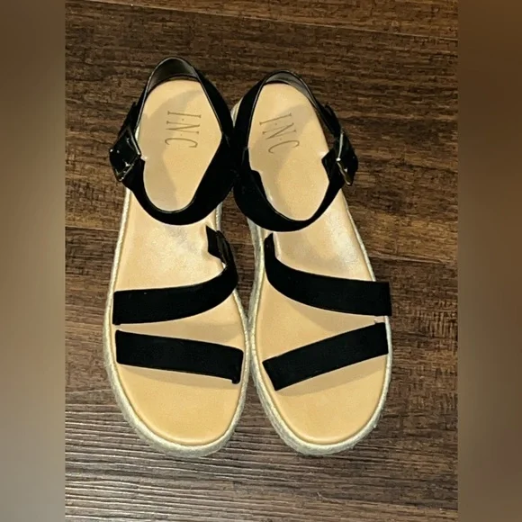 INC Black Espadrille Platform Sandals Size 8.5 - Picture 2 of 7